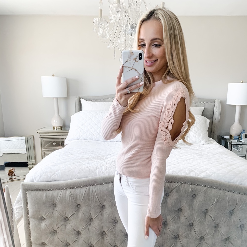 LAST 2!!! (Small & Medium) Blush Mock Neck Lace Long Sleeve Sweater Top - Picture 12 of 16